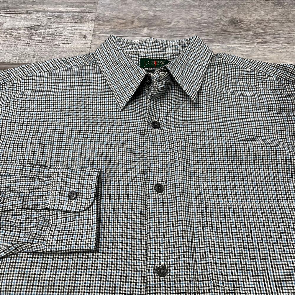 Vintage 90s J Crew Blue Gray Plaid Mens‎ M Long Sleeve Button Shirt Oarsman Tag